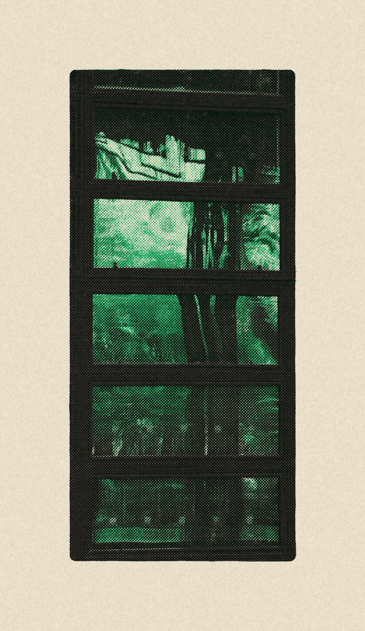 Green halftone filter photo of light passing through a window