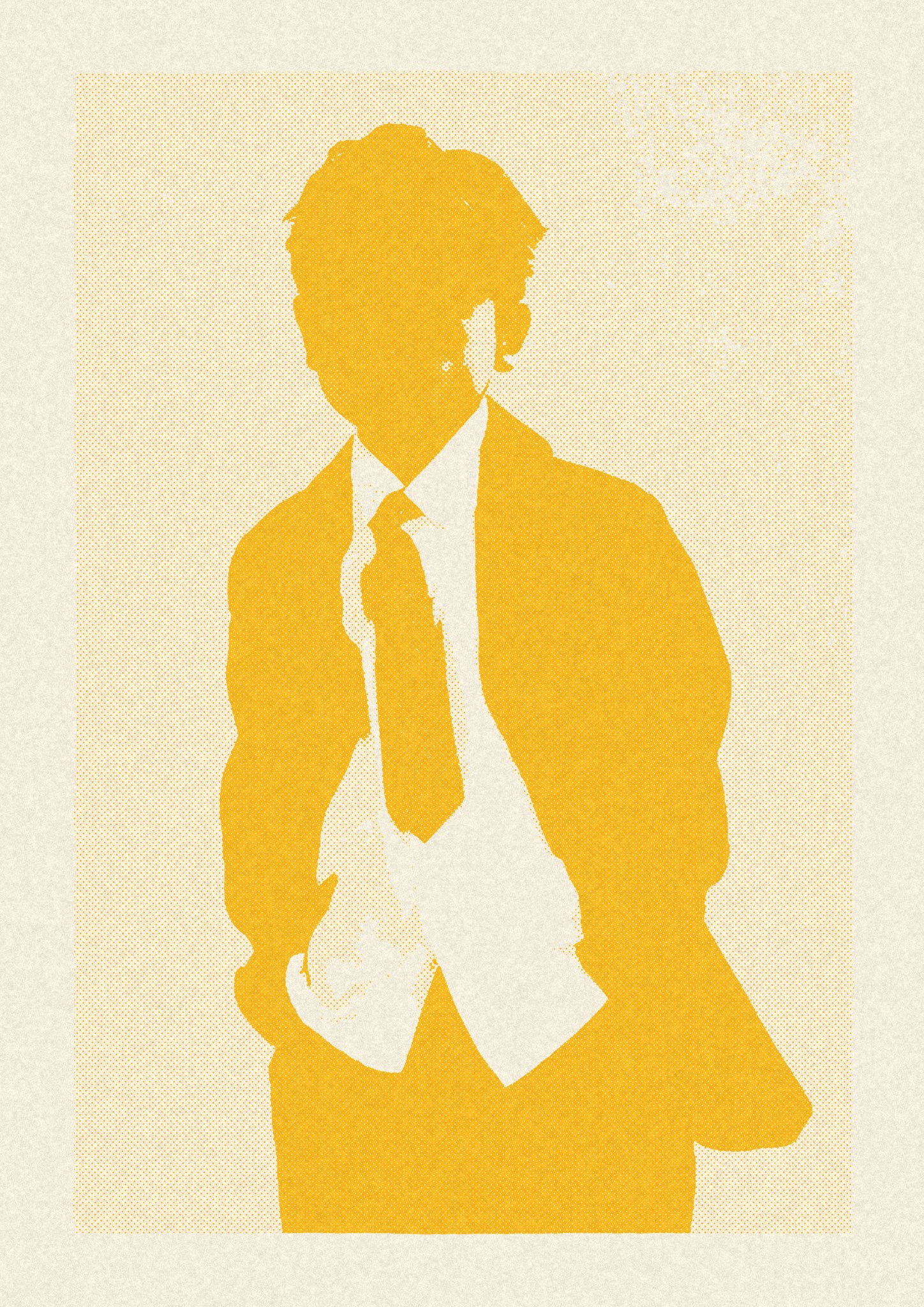 Yellow single-color risograph filter portrait of a person in a suit